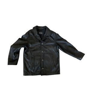 GUESS Matrix Vibes black leather coat mens medium jacket zip out lining